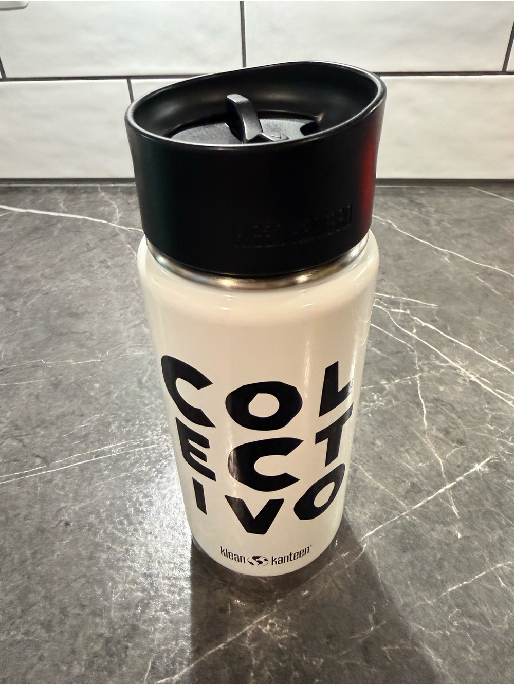 Klean Kanteen White Water Bottle with Black Lid - Bold Collectivo Graphic